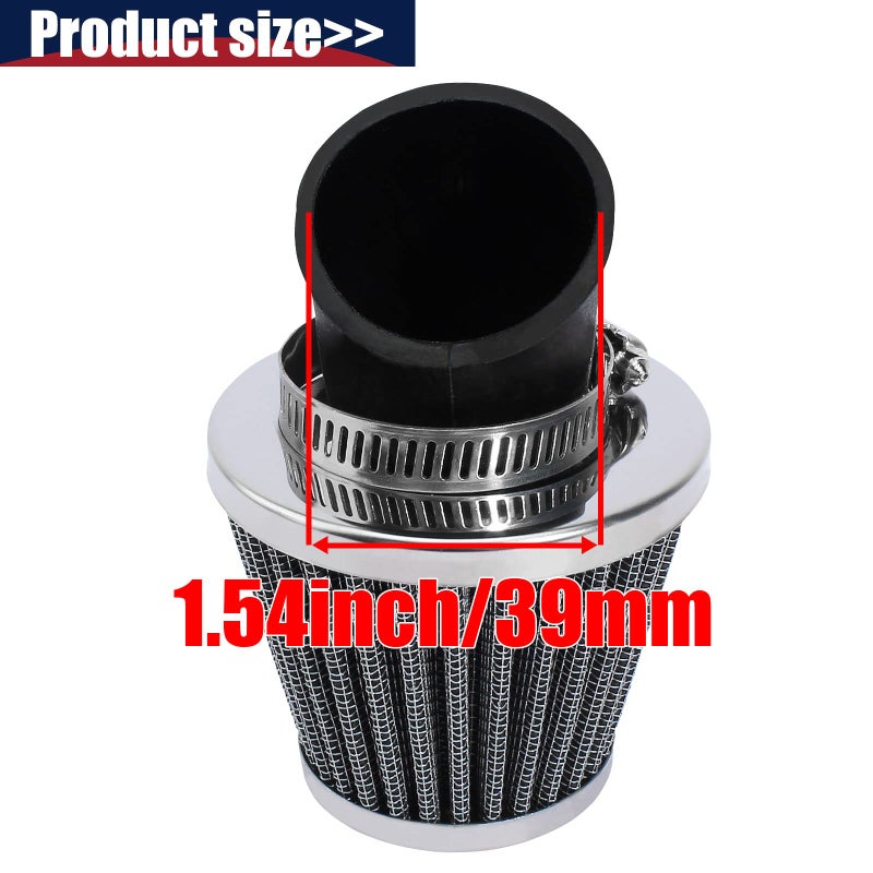 QAZAKY 38mm 39mm 40mm 1.5inch Filter Cleaner 45 Degree Angled for 50cc 70cc 90cc 110cc 125cc 150cc 200cc Motorcycle ATV Quad Scooter Gokart Moped Chopper Pit Dirt Pocket Mini Super Bike GY6 1.5in - Image 2
